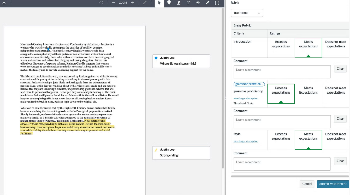 Canvas grading tool