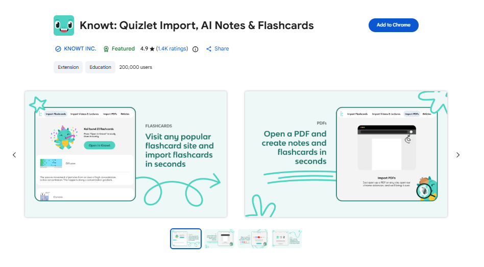 Knowt Chrome extension