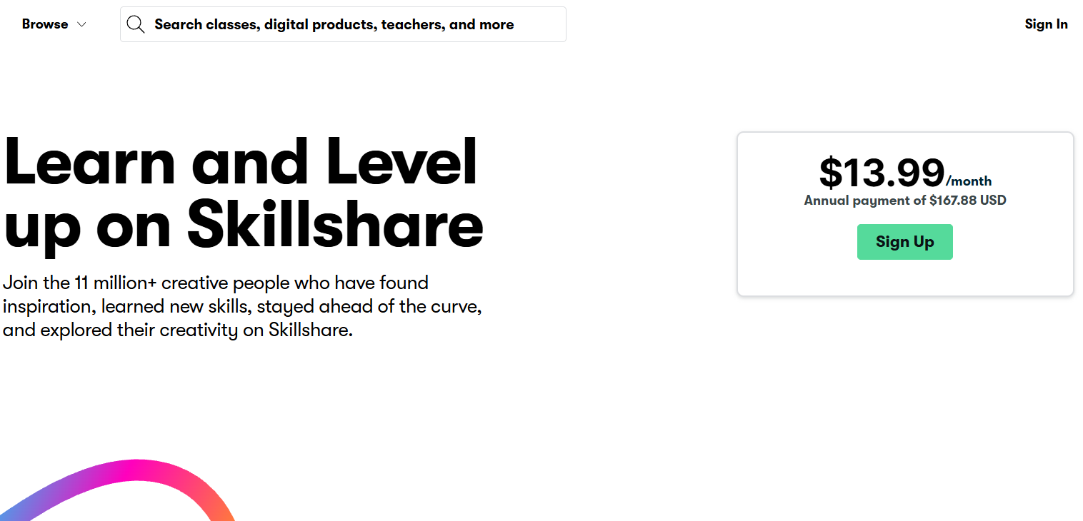Skillshare pricing page
