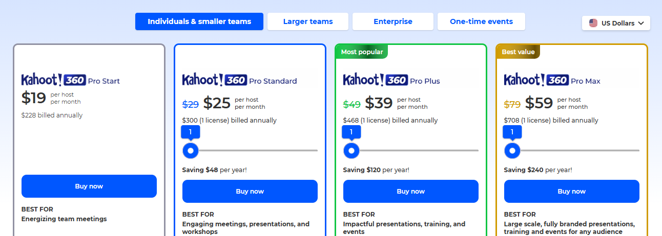 Kahoor pricing page