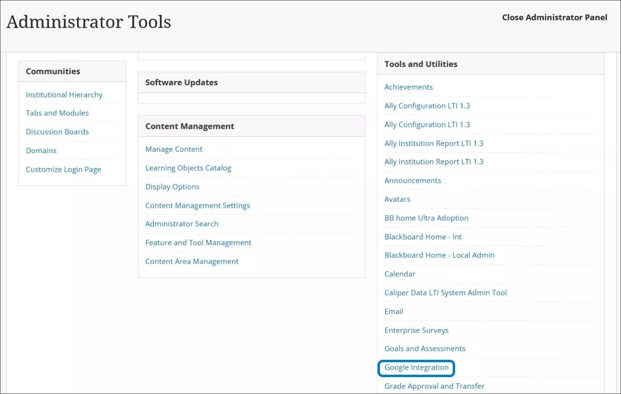 Blackboard administrator tools