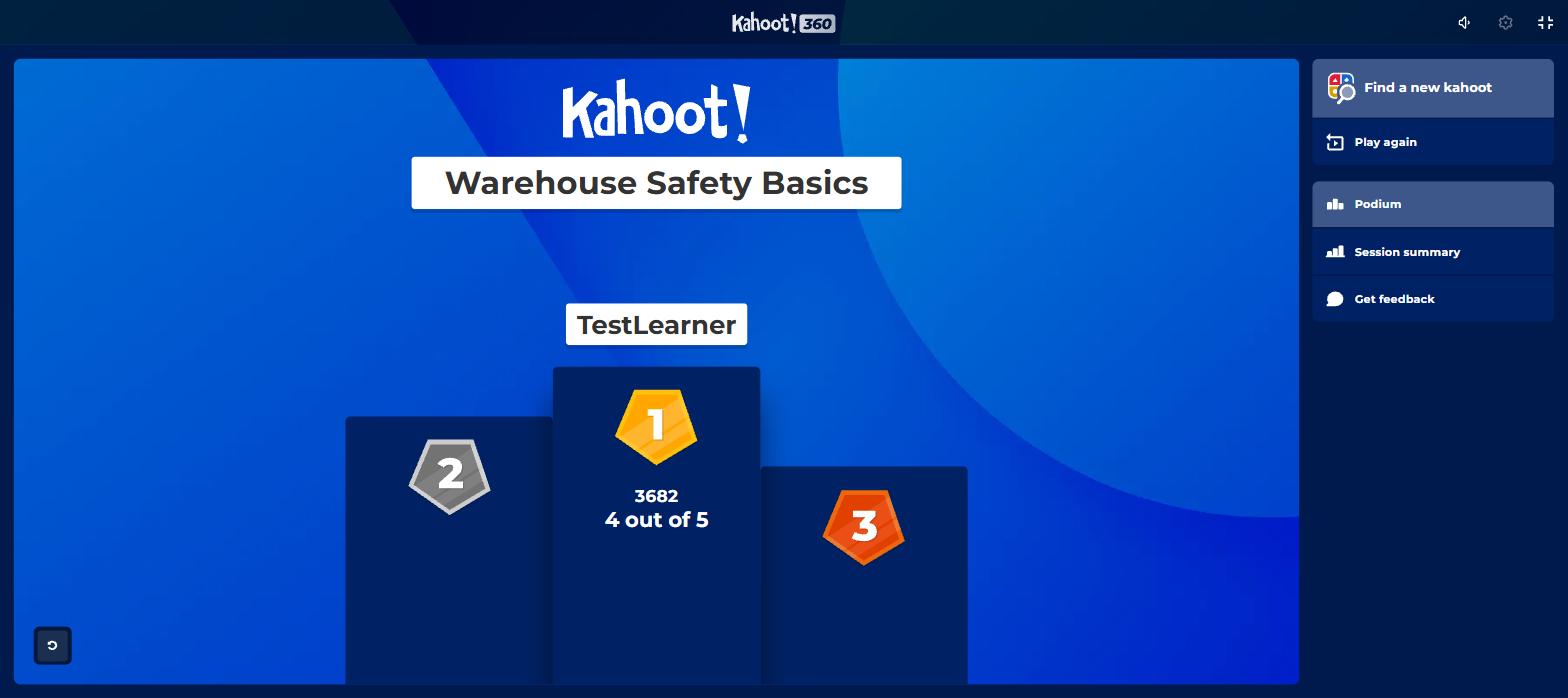 The Kahoot podium after the five-question game