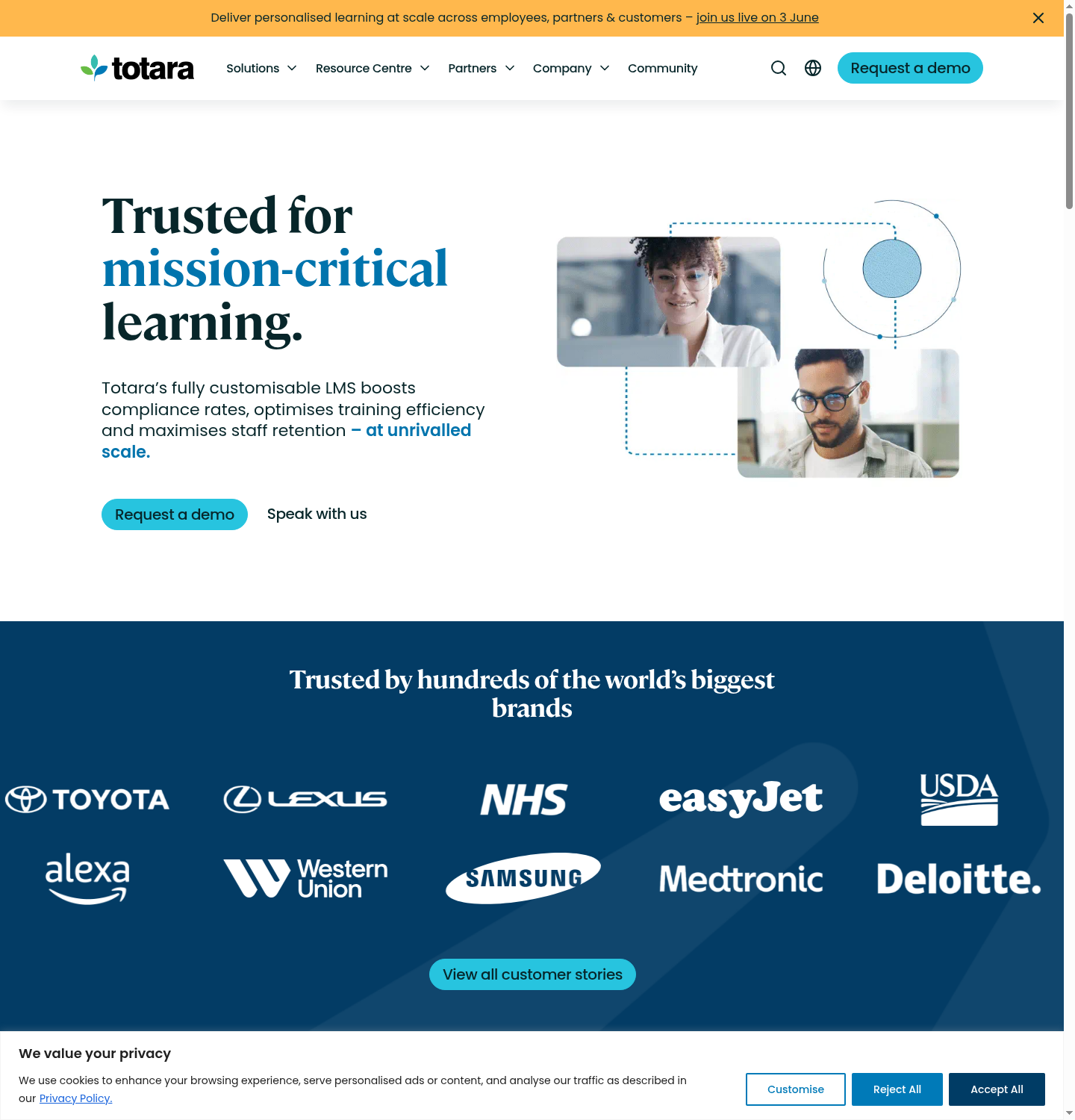 Totara Learn homepage