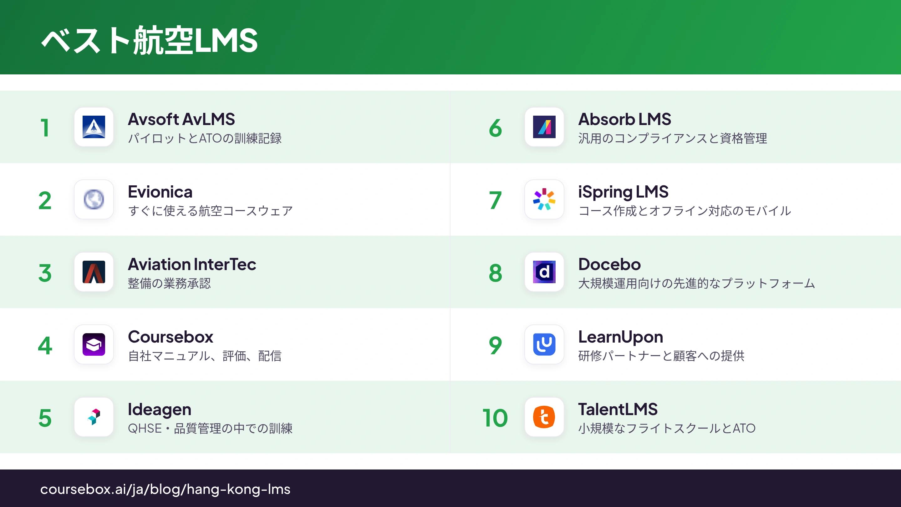 航空LMSおすすめ10選（2026年版）を一目で比べる比較インフォグラフィック