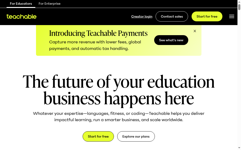 Teachable homepage