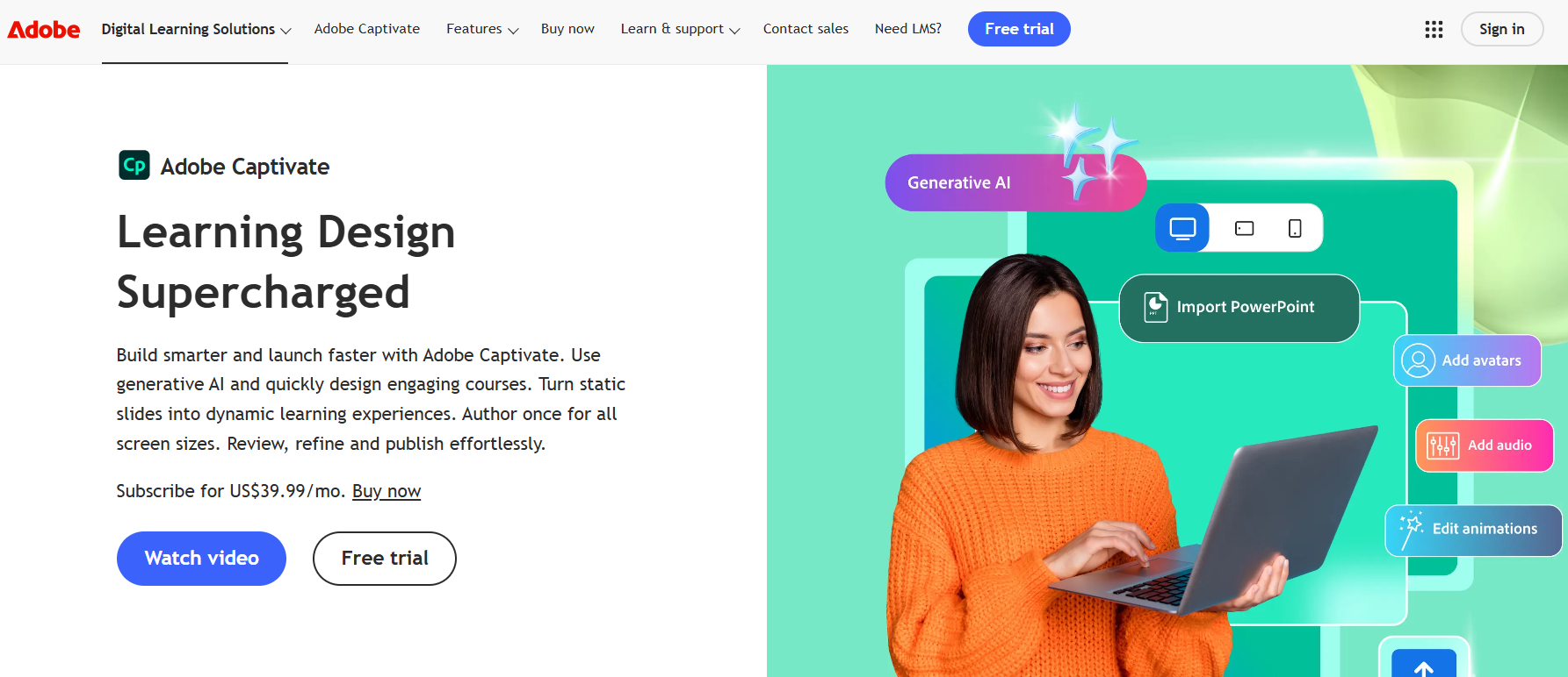 Adobe Captivate homepage