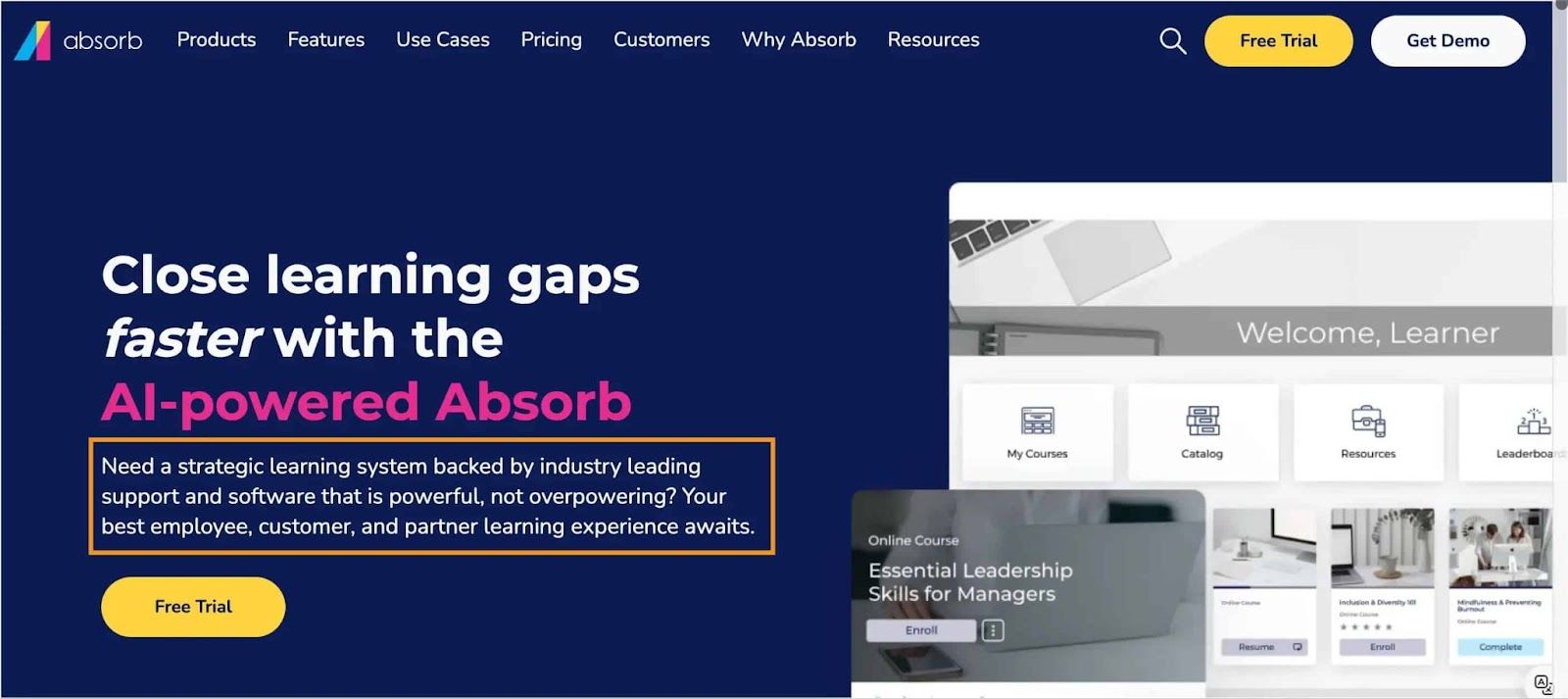 Absorb LMS homepage