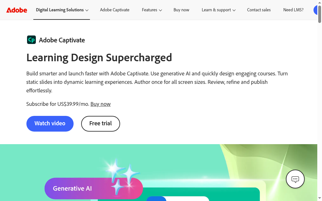 Adobe Captivate homepage