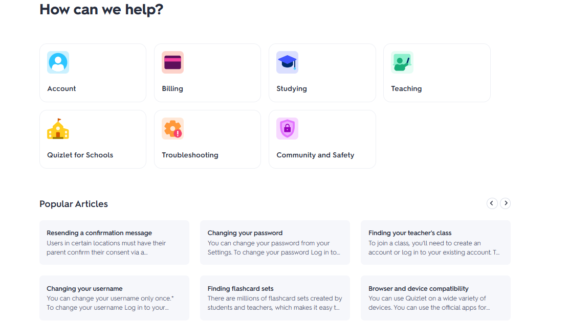 Quizlet help center