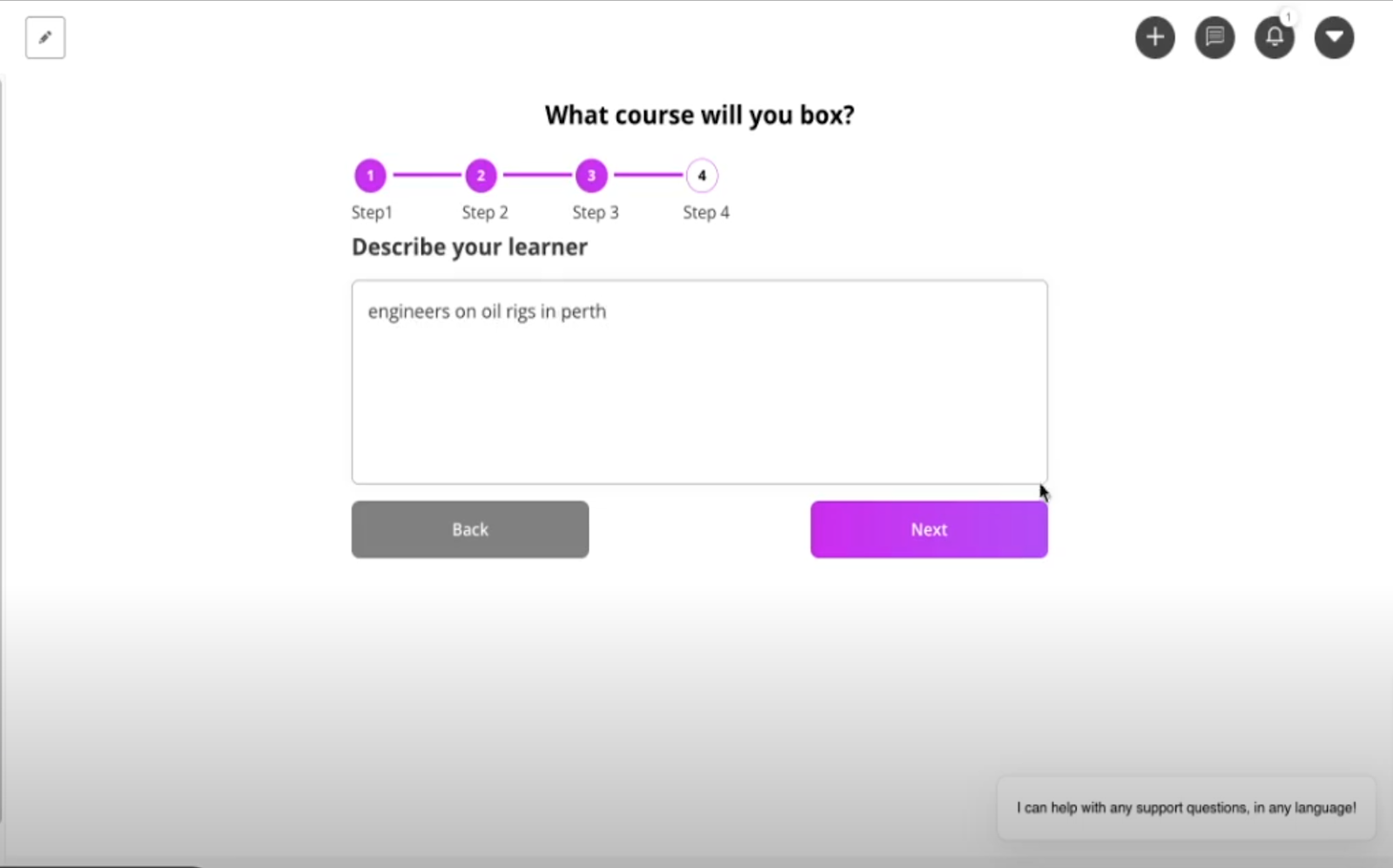 learner description screen