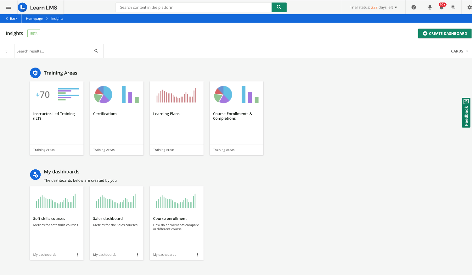 docebo lms dashboard