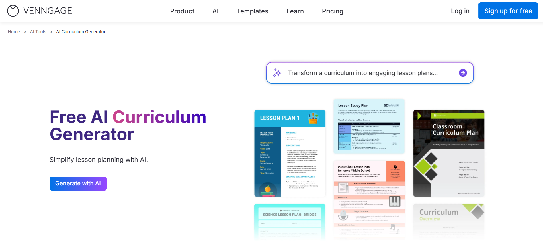 Venngage AI Curriculum Generator