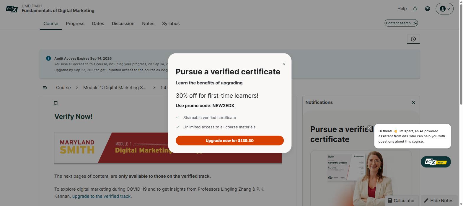 De upsell binnen de cursus: 30% korting voor nieuwe cursisten, de derde prijs in tien minuten