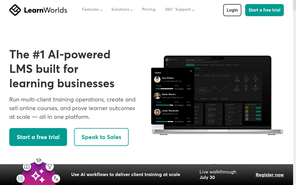 LearnWorlds homepage