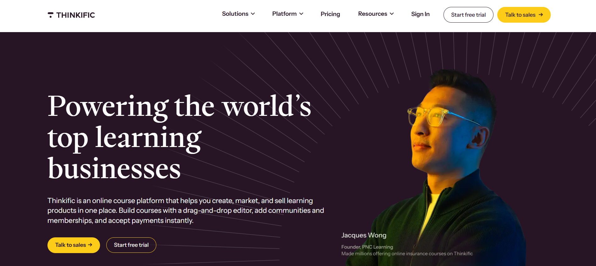 Thinkific homepage