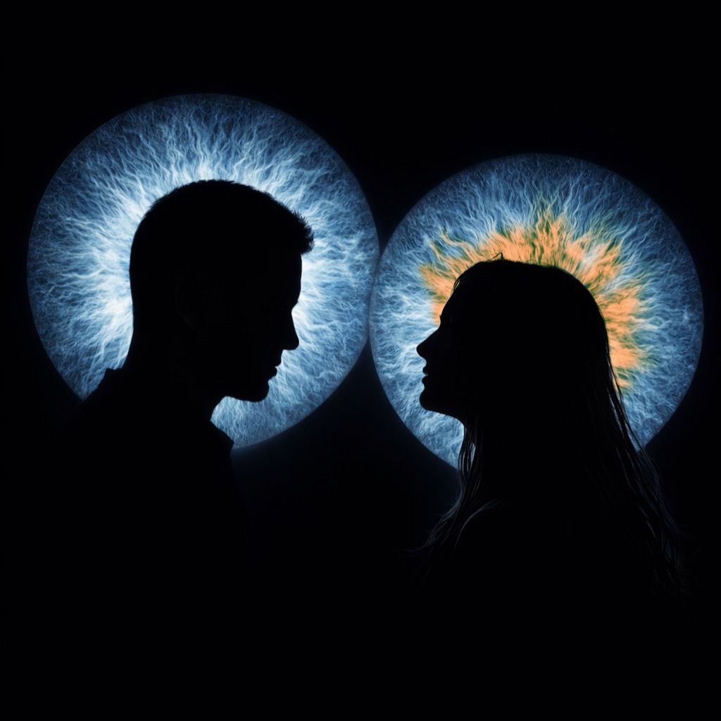 Silhouette di una coppia davanti alle loro iridi