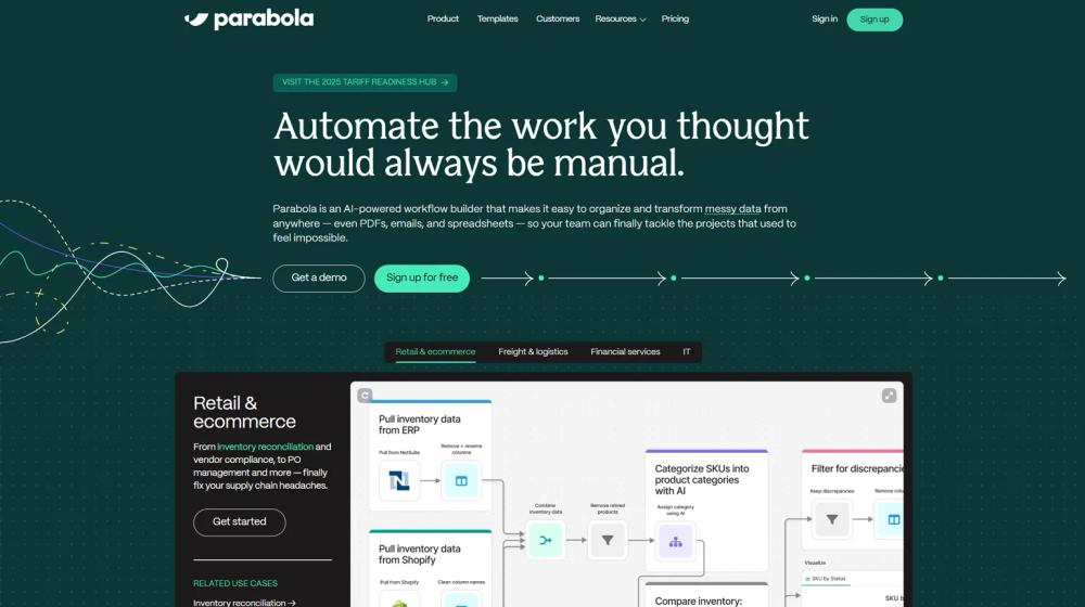 Image for Parabola Workflow builder without coding Web App Screenshot