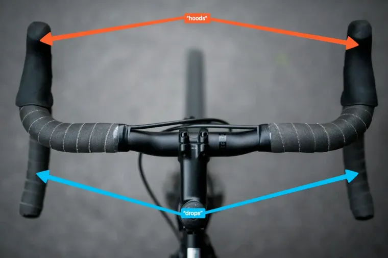 Road bike handlebar slang: "drops" vs "hoods"