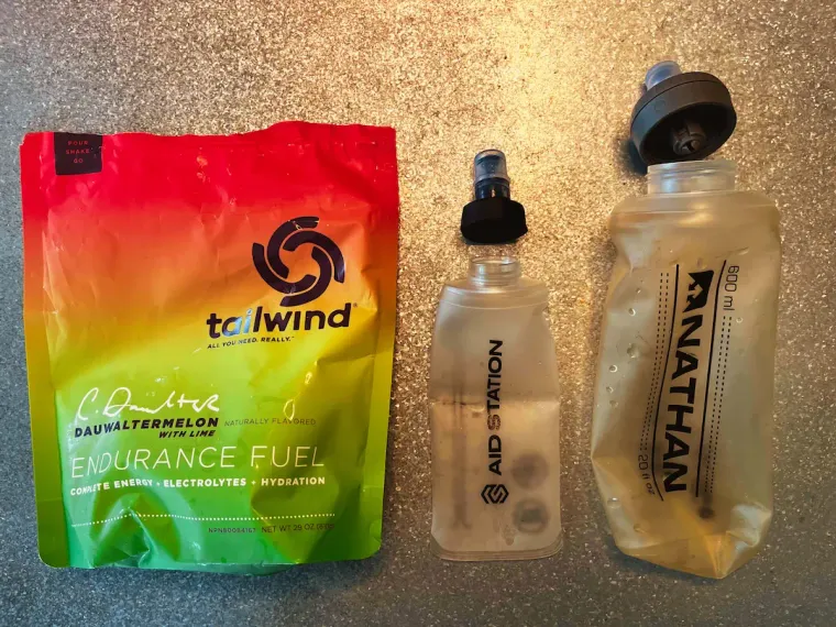 Tailwind nutrition and soft flask for first 50K nutrition training