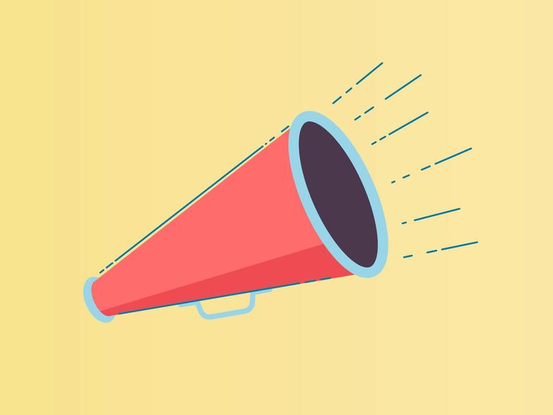 Illustration of a red megaphone on a yellow background