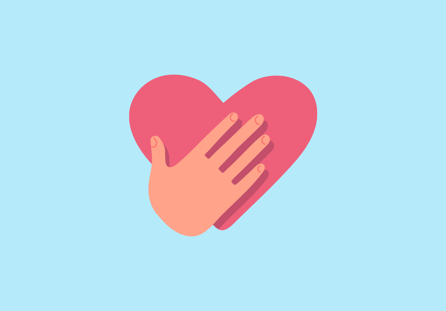 An illustration of a hand over a heart on a blue background