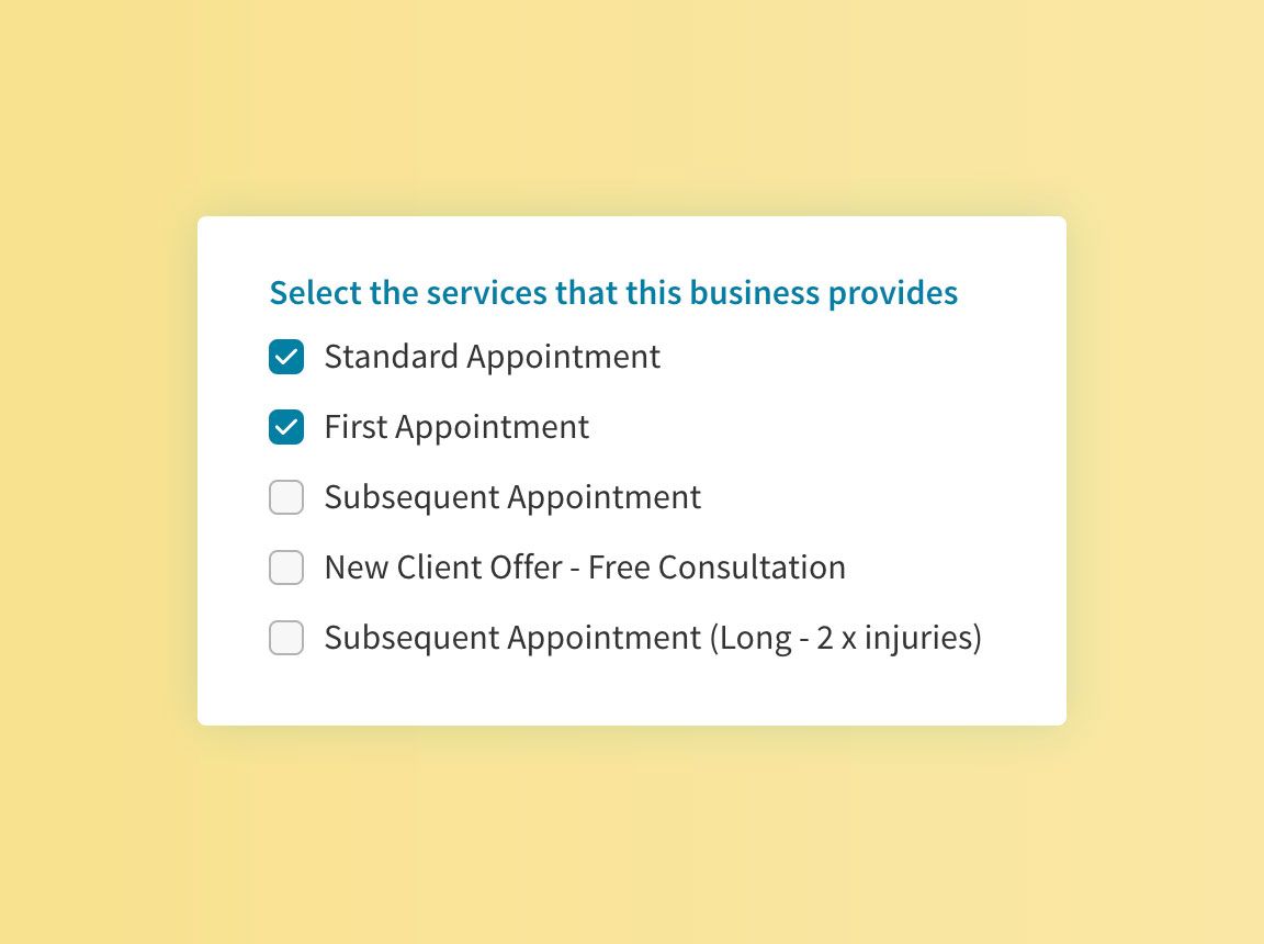Checkboxes with name of services provided.
