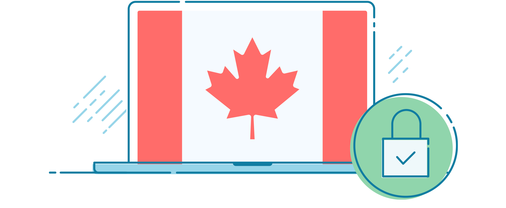 A Canada flag on a laptop screen with a secure padlock icon.