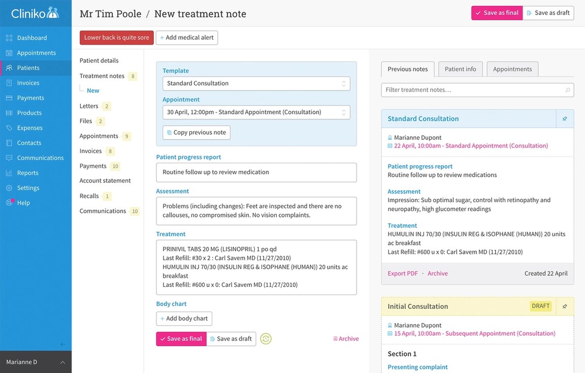 Cliniko Example Cliniko Health Record Software for Allied Health & Clinical Professionals