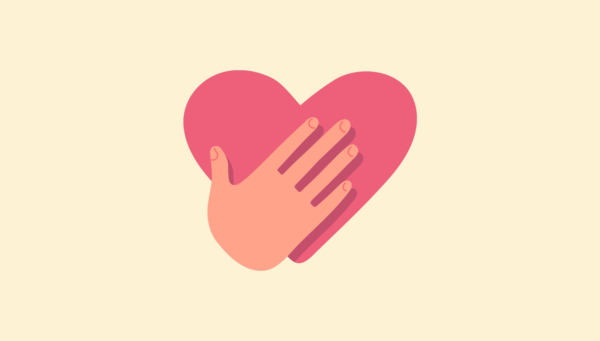 An illustration of a hand on a heart over a yellow background