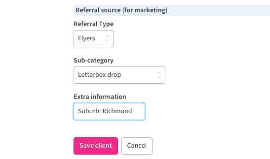 Referral source extra information field
