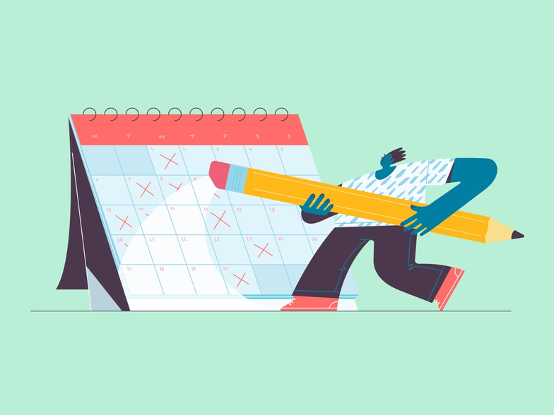 An illustration of a stylised person erasing X-marks from a monthly calendar