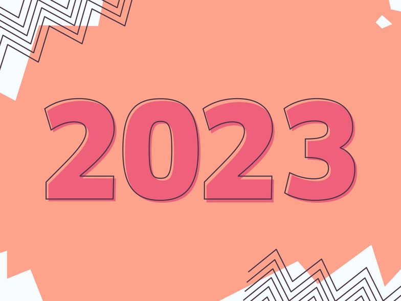Illustrated text that says '2023'