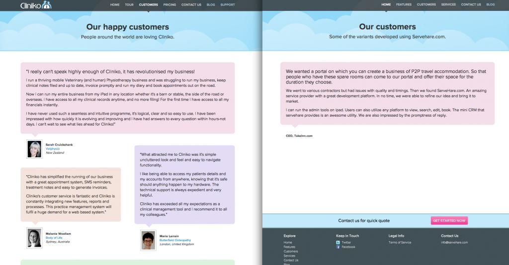 Competitor's customer page almost identical like Cliniko's customer page.