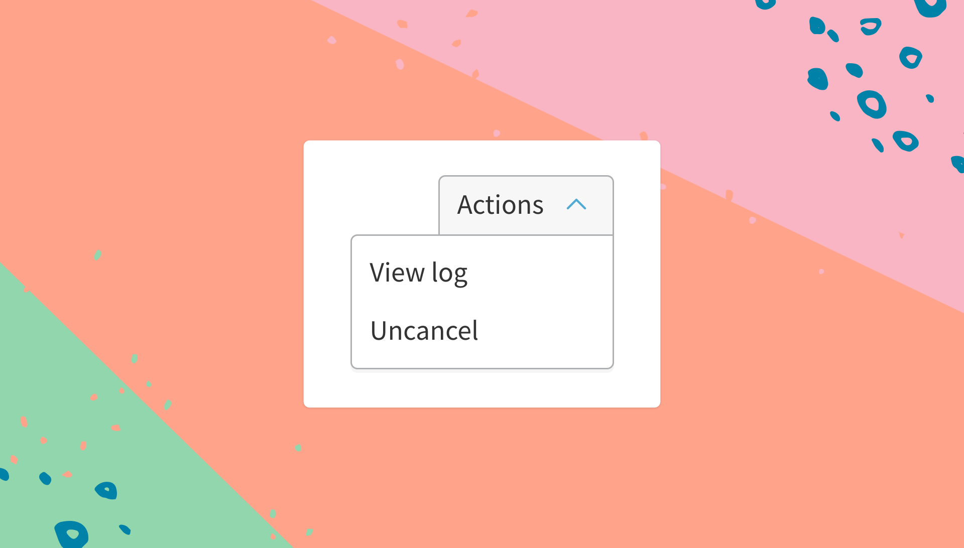 Screenshot of the Actions drop-down menu in Cliniko showing View log and Uncancel options.