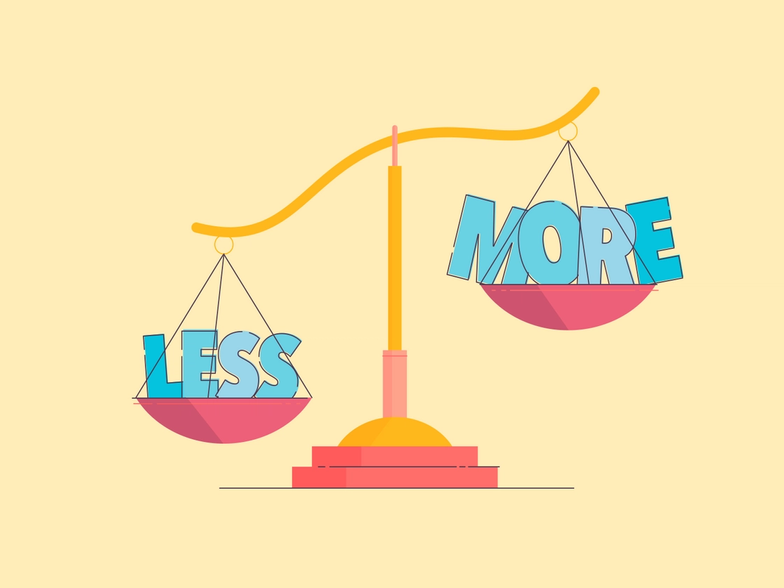 An illustration of the words 'Less' and 'More' on balance scales