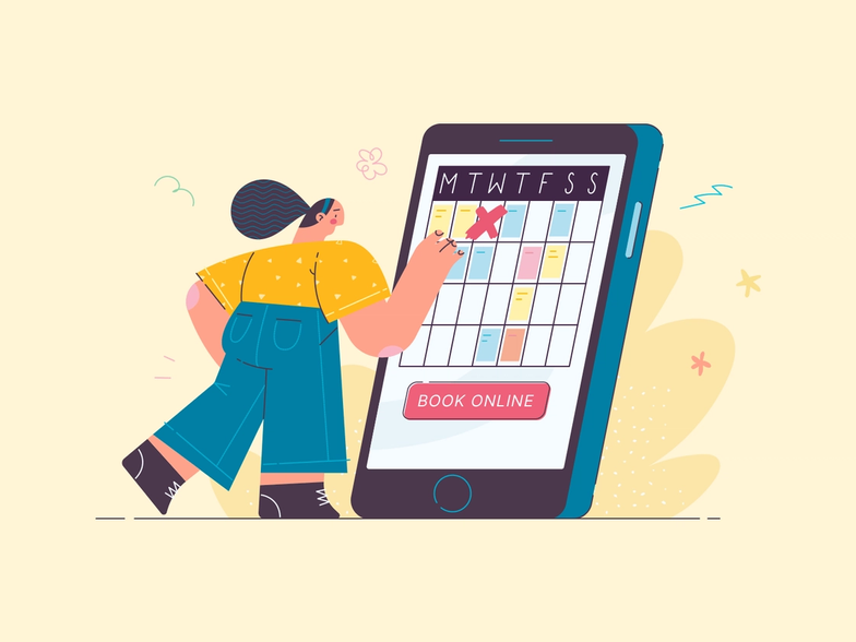 Illustration of a person marking off a calendar on an oversized phone