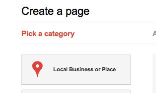 Google places form to pick a business category.