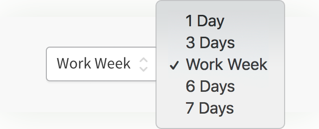 The user interface allows viewing your calendar as 1 day, 3 days, work         week, 6 days, or 7 days.
