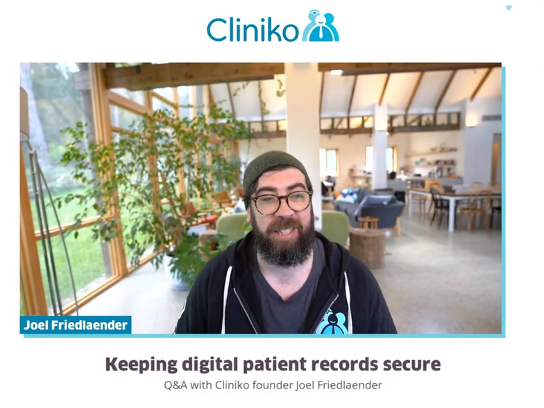 A screenshot of Joel starting the webinar on how to keep digital patient records secure.