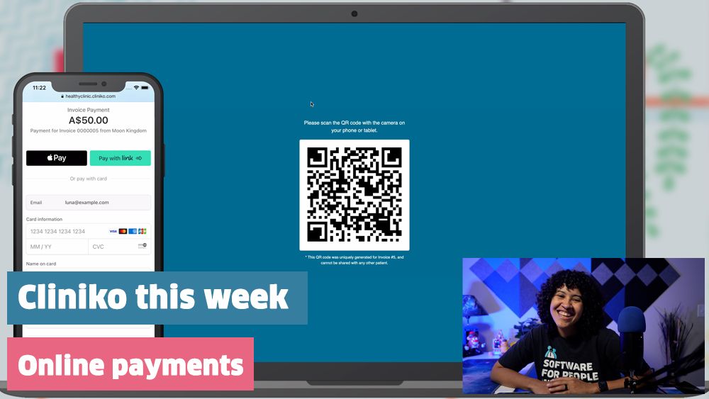 This is the video demo of the new online payment features in Cliniko
