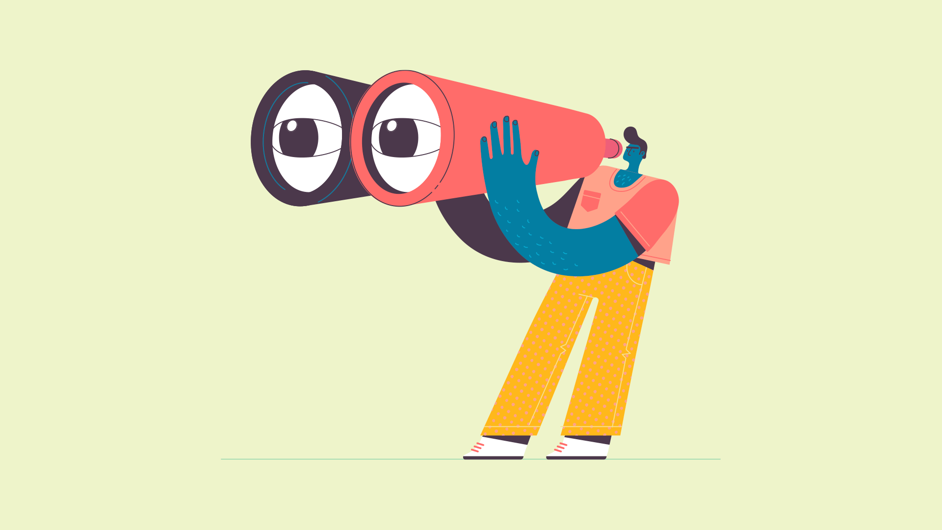 Illustration of a person looking through oversized binoculars 