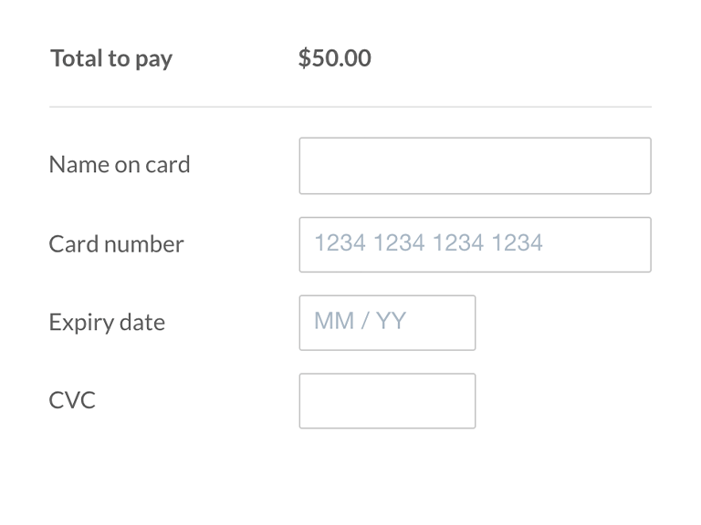 A screenshot of a credit card payment form.