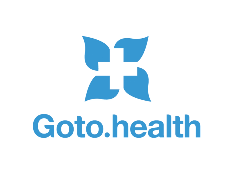 Goto.health logo; blue leaves with a health plus in the middle