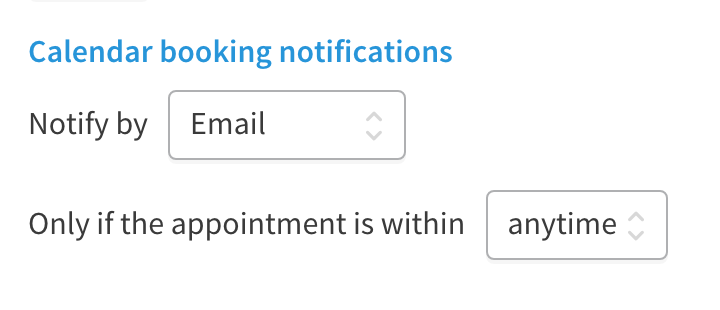 Settings for notification type for bookings.