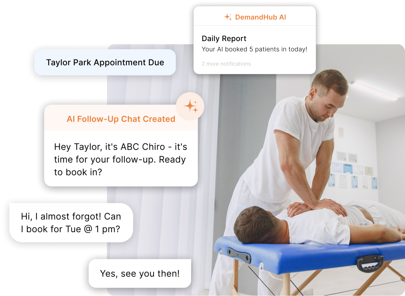 A demo conversation between the DemandHub and a test patient.