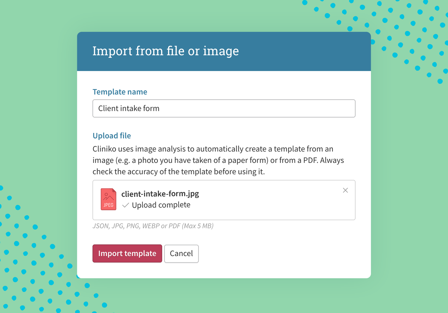 Screenshot of a import from file or image pop-up window.