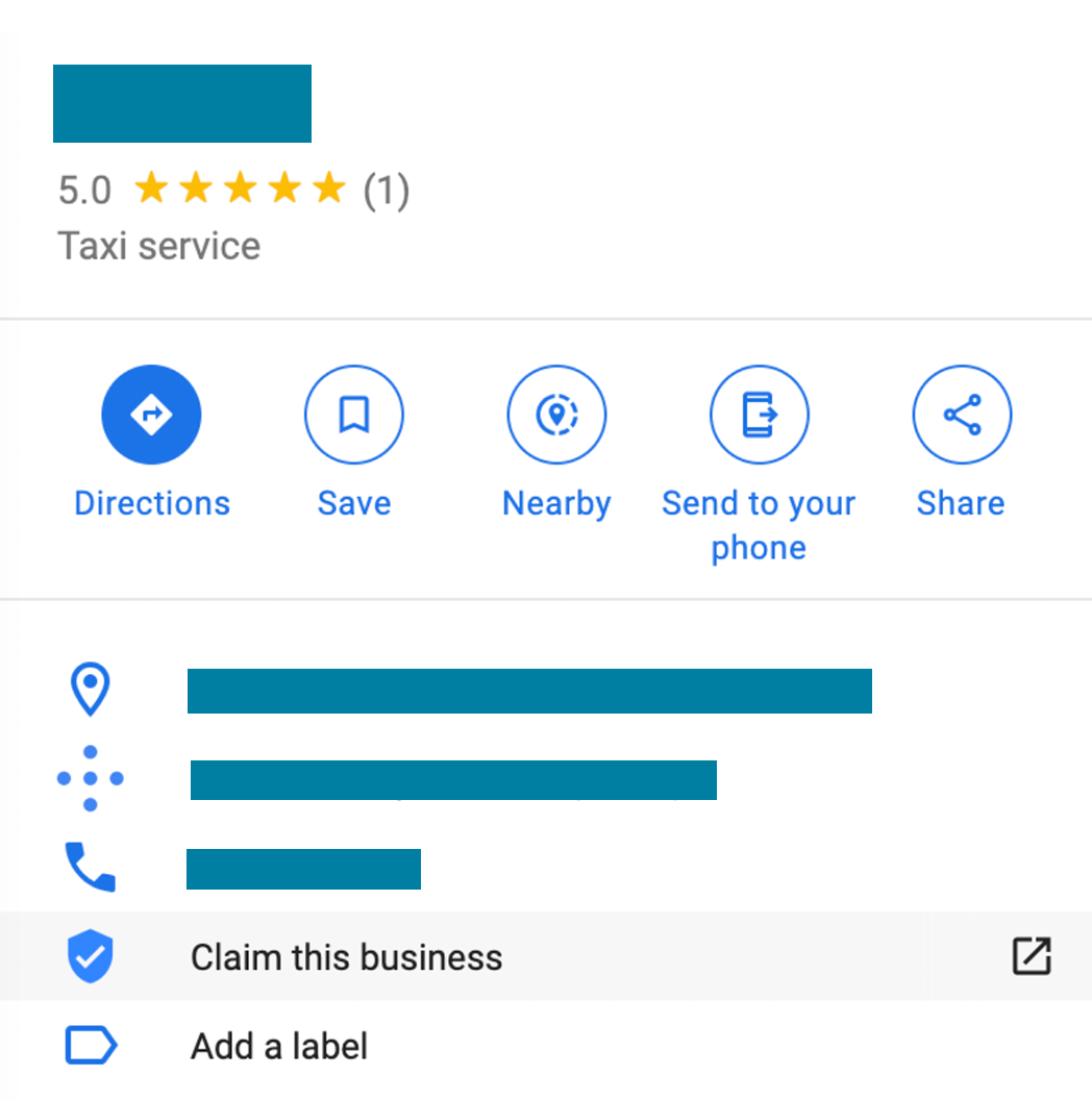 A screenshot of an unclaimed business listing on Google Maps