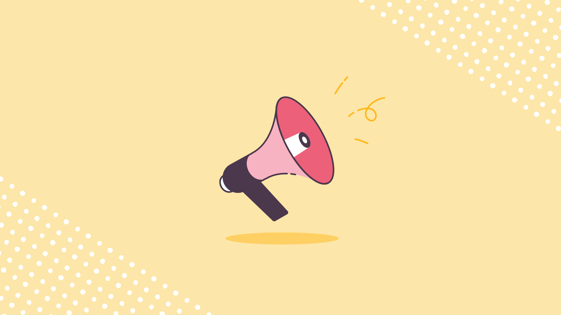 Illustration of a red bullhorn on a yellow background