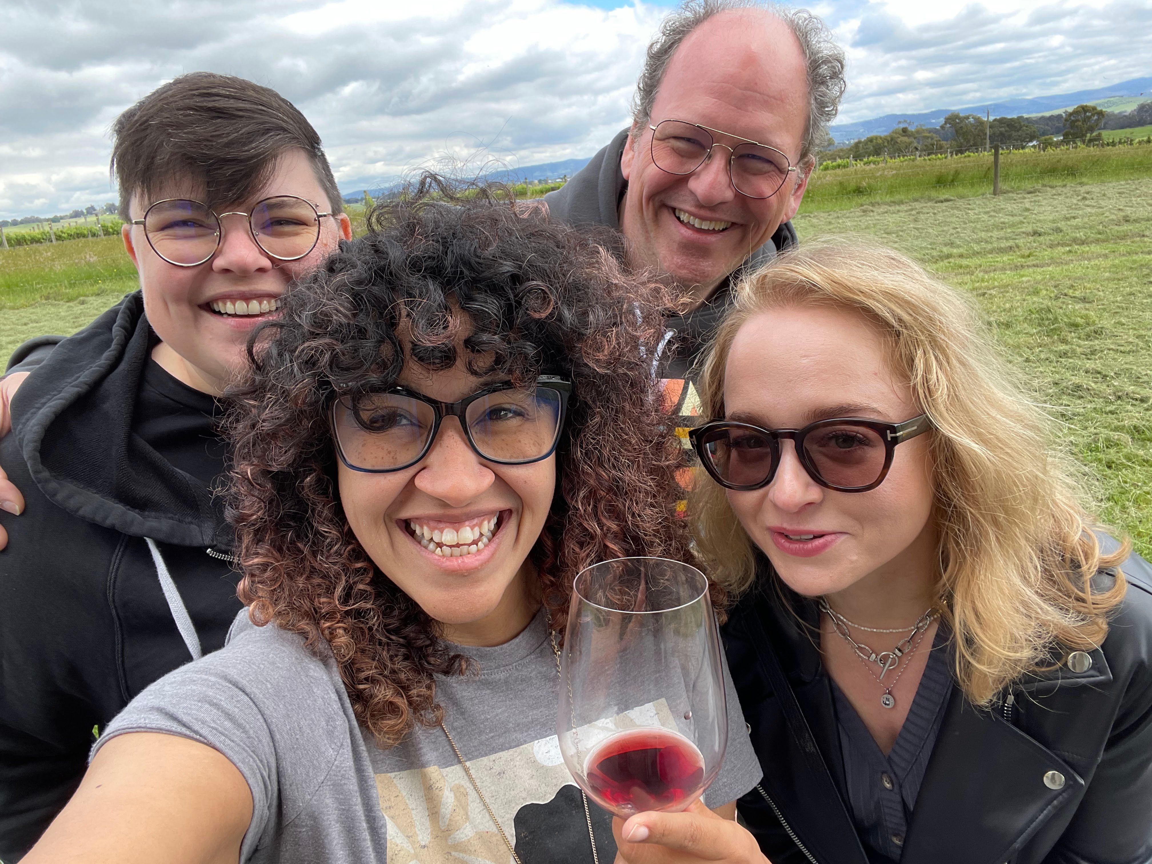 Bill having fun with colleagues at an Australian vineyard