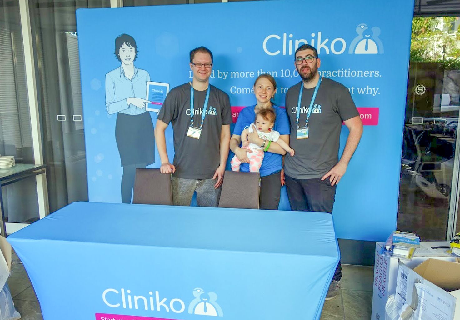 A photo of Cliniko's first conference stand.